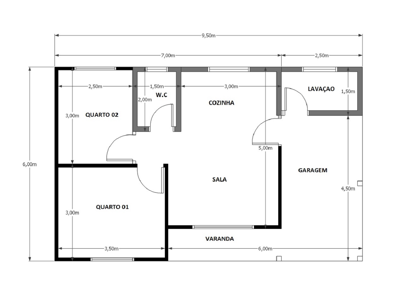 51,00 m² - 02 Quartos com garagem