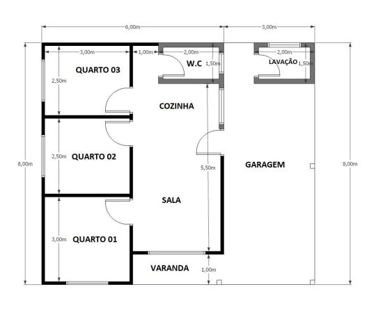 72,00 m² - 03 Quartos com garagem
